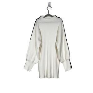 Mango Women’s Ribbed Knit Pullover Sweater Sz M White Black Strip at 3/4 Sleeves